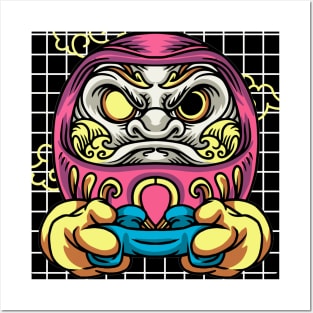 Japanese Daruma Doll Video Gamer Gaming Clothes Posters and Art